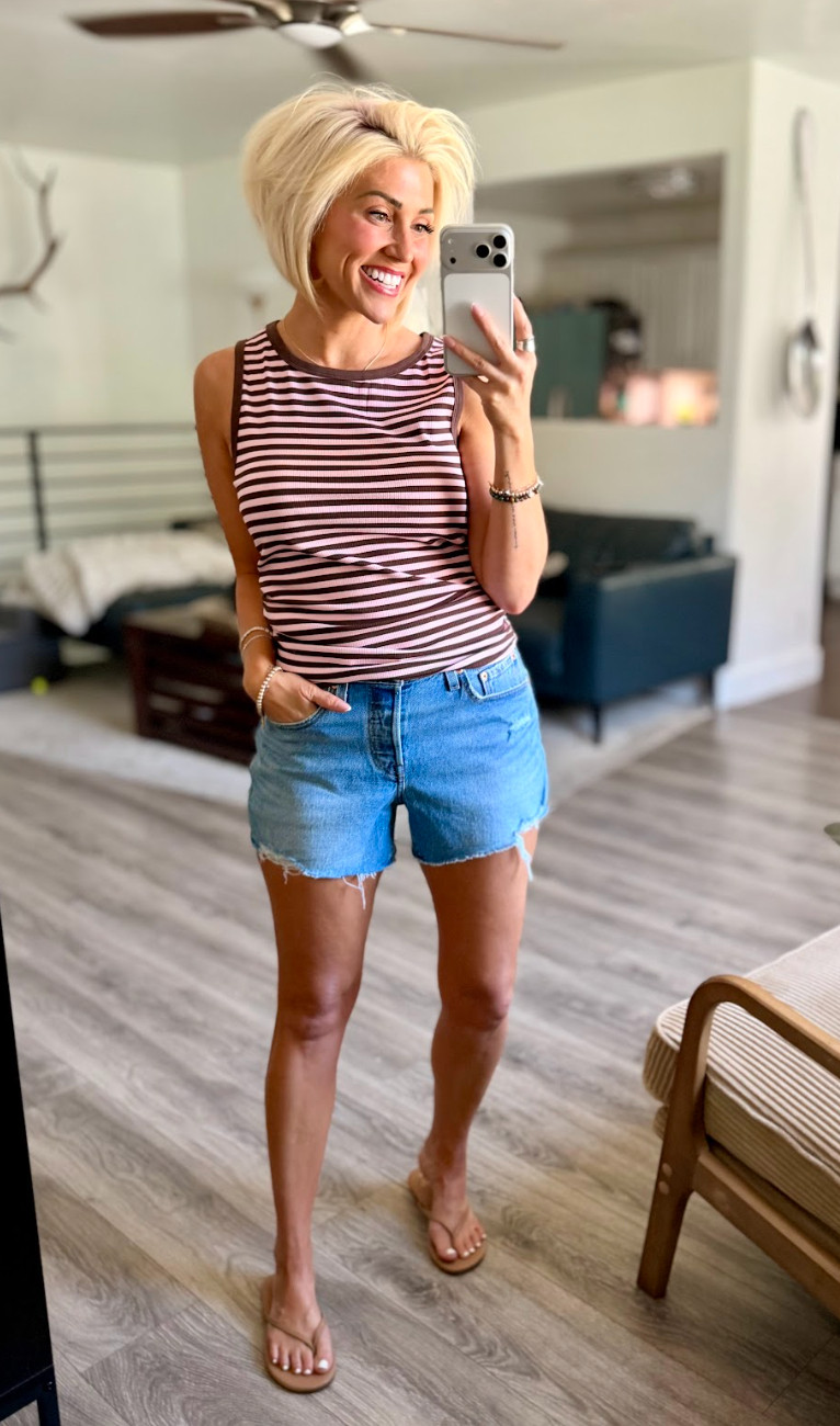 Staying comfy and cute in these shorts and sandals! Shorts: 28 // Top: Medium // Sandals: TTS 

 #LTKootd #LTKSaleAlert