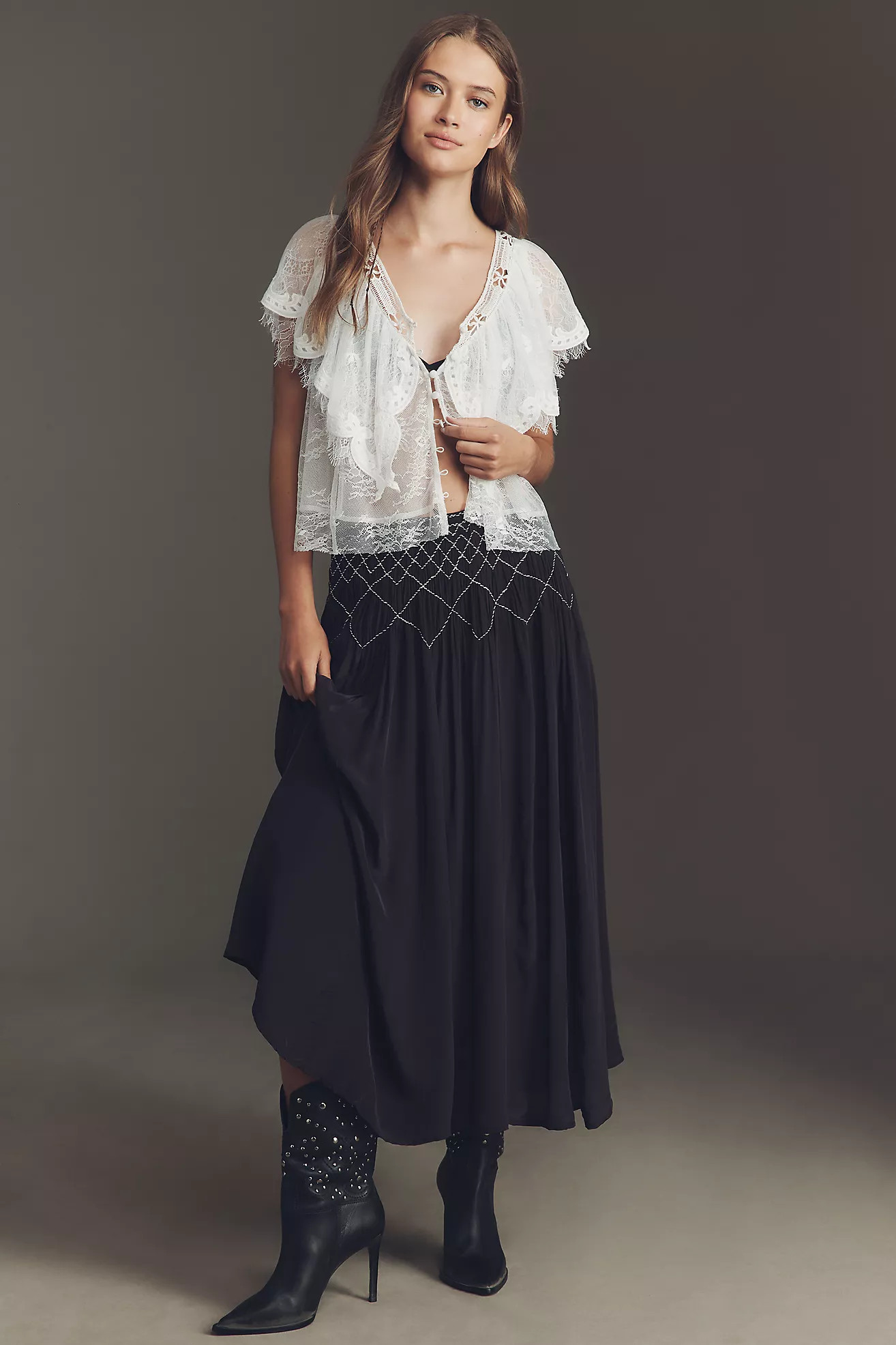 By Anthropologie Smocked Soft Midi Skirt | Anthropologie (US)