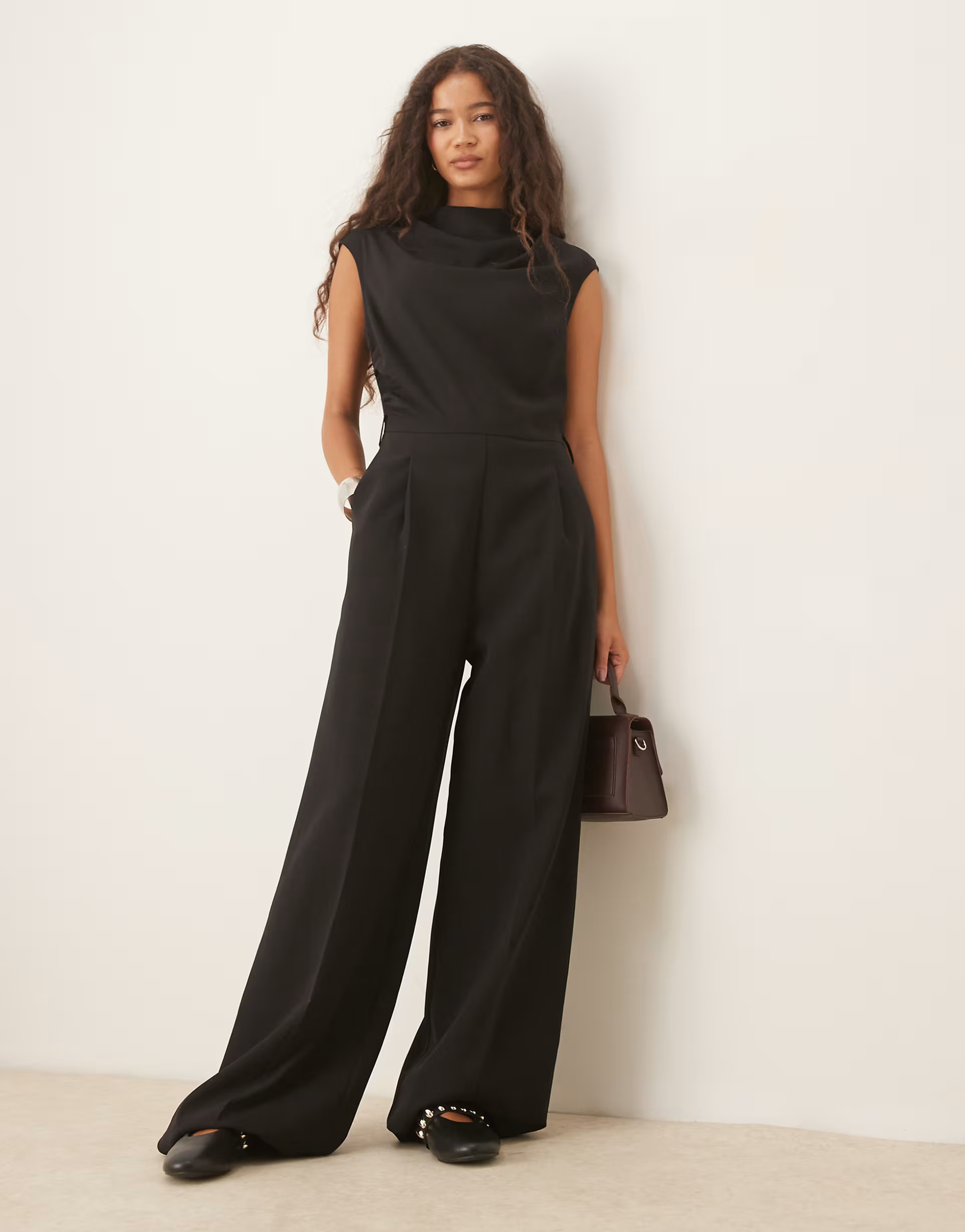 Mango cap sleeve belted jumpsuit in black | ASOS | ASOS (Global)