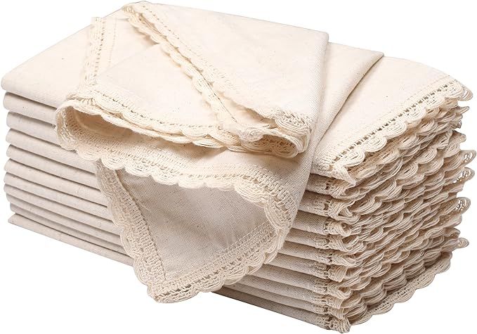 Flax Linen Cotton Cloth Dinner Napkin 18x18 with Lace 18x18 Linen,Wedding Napkins, Cocktails Napk... | Amazon (US)