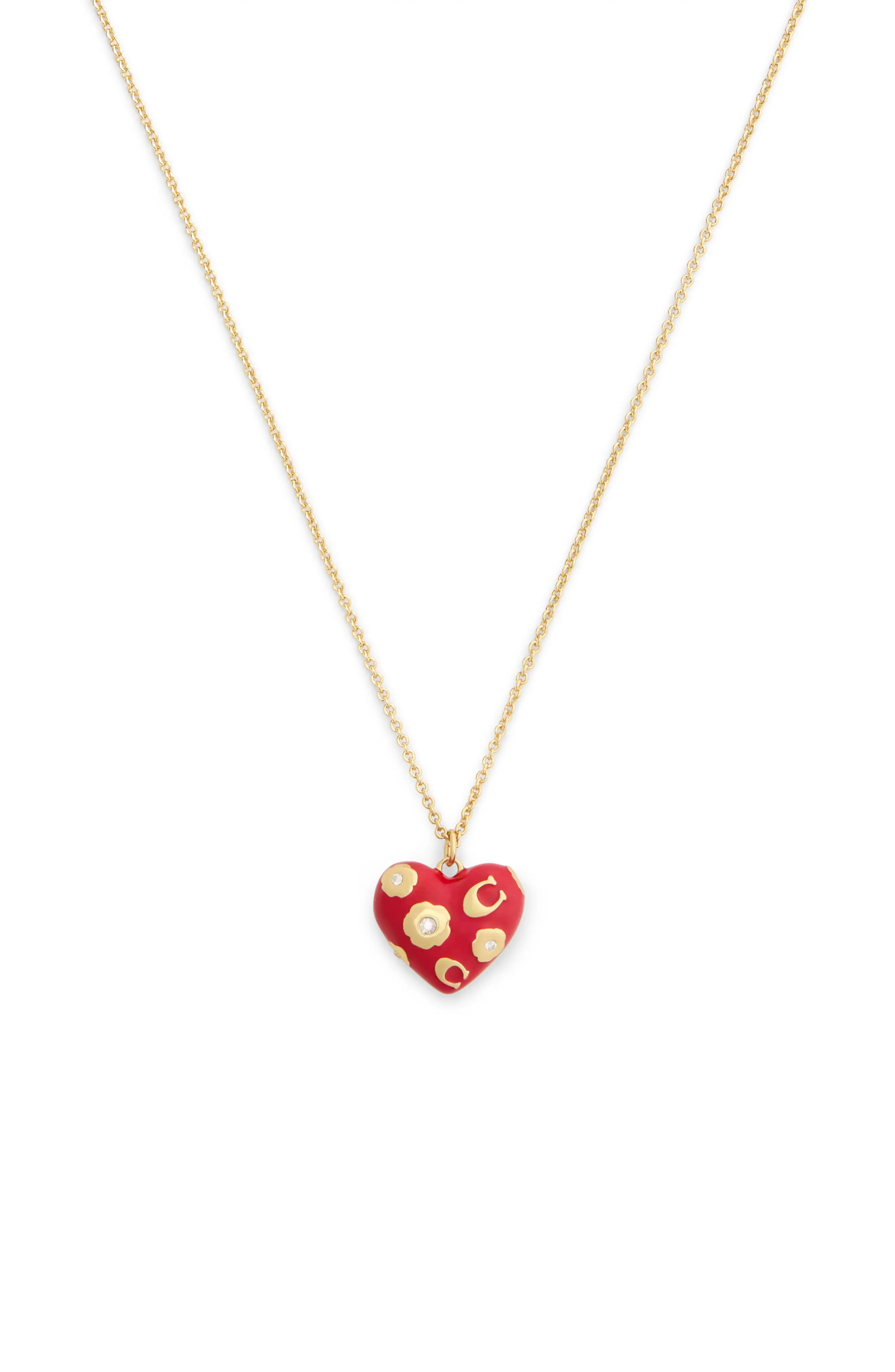 COACH Floral Chubby Heart Pendant Necklace (Women) | Nordstrom | Nordstrom