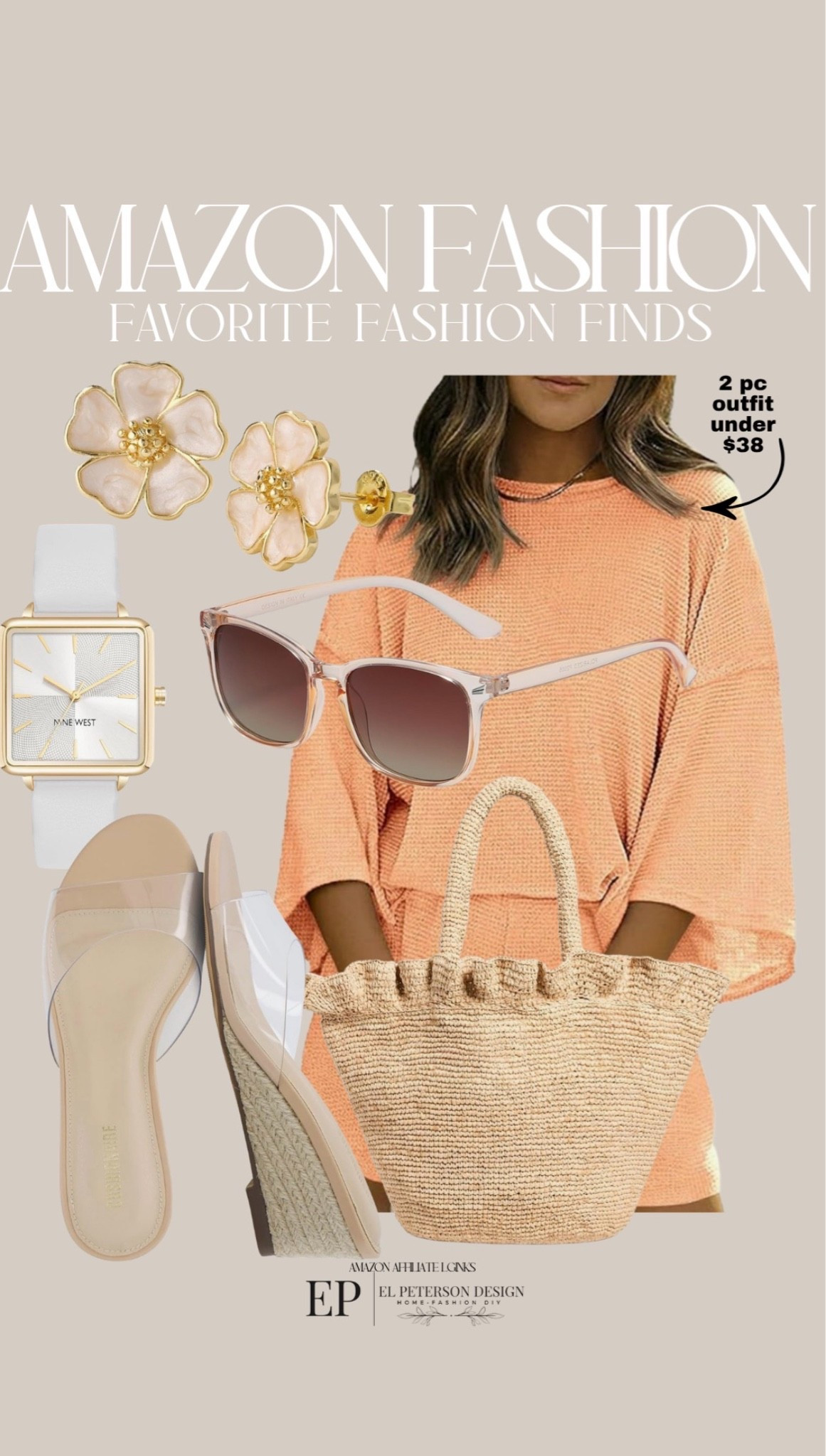Amazon
2 pc outfit
Sunglasses
Earrings
Watch
Heels
Purse