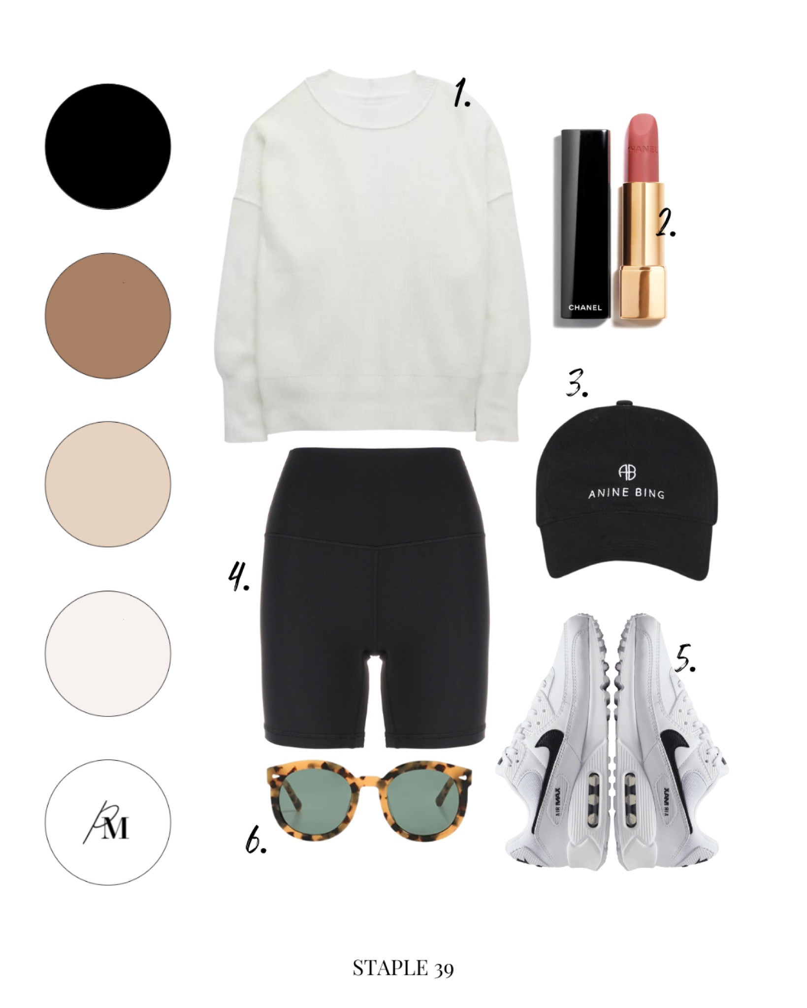 aerie beyond sweatshirt 
lululemon align biker short 
chanel rouge lipstick 
anine bing baseball cap 
nike air max 
sunglasses 

#LTKstyletip #LTKSeasonal #LTKFind