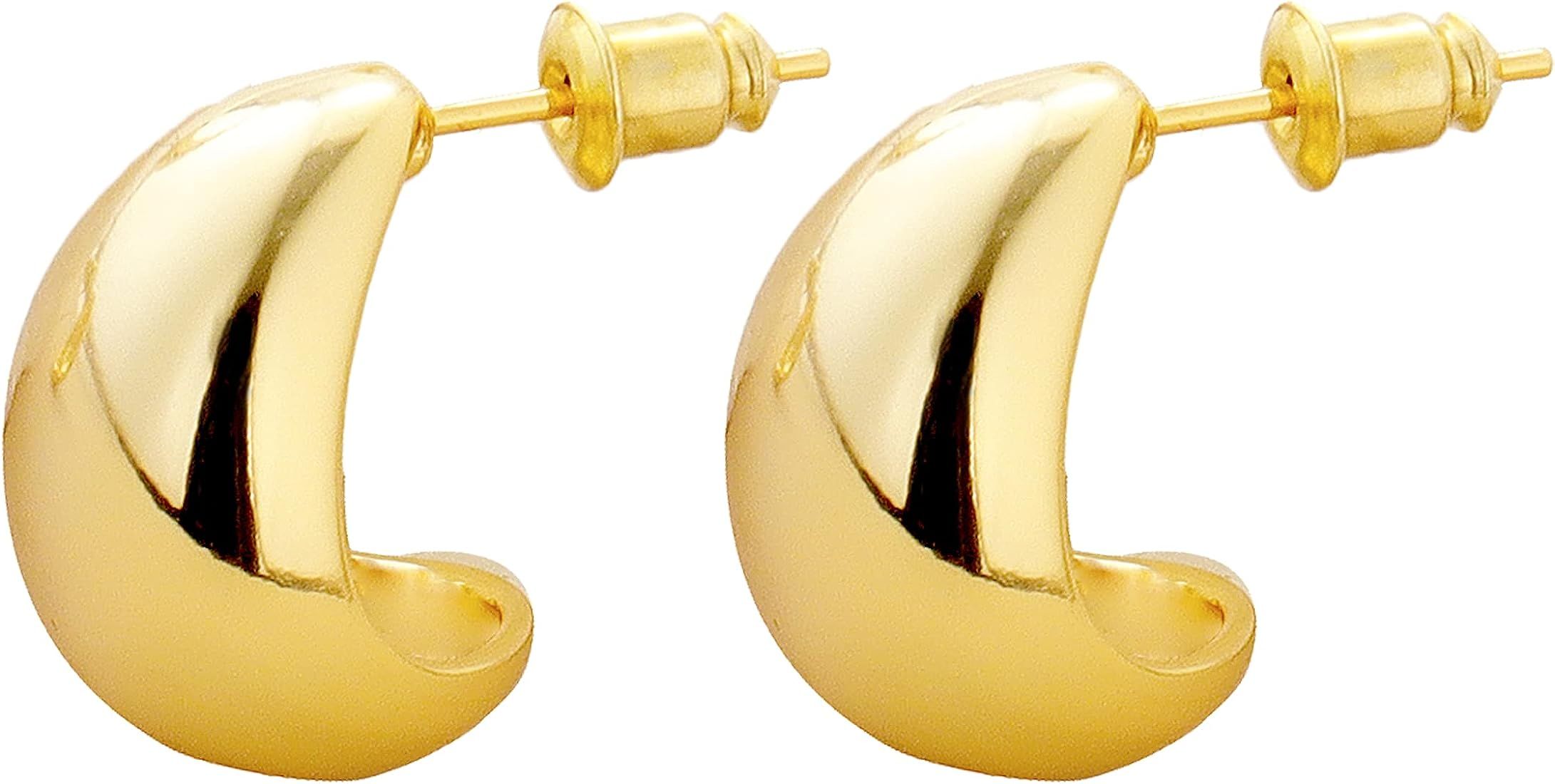 Reoxvo Chunky Gold Hoop Earrings for Women, Lightweight Teardrop Earrings with 14K Real Gold Plat... | Amazon (US)