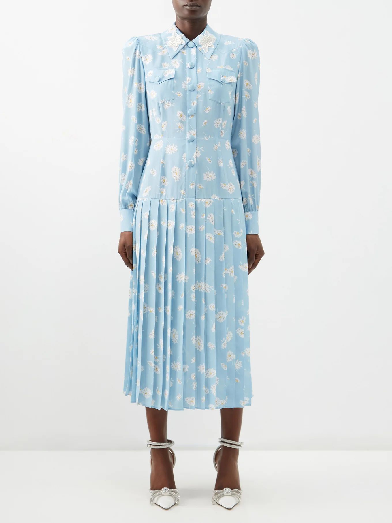 Daisy-print pleated silk-twill shirt dress | Alessandra Rich | Matches (international)