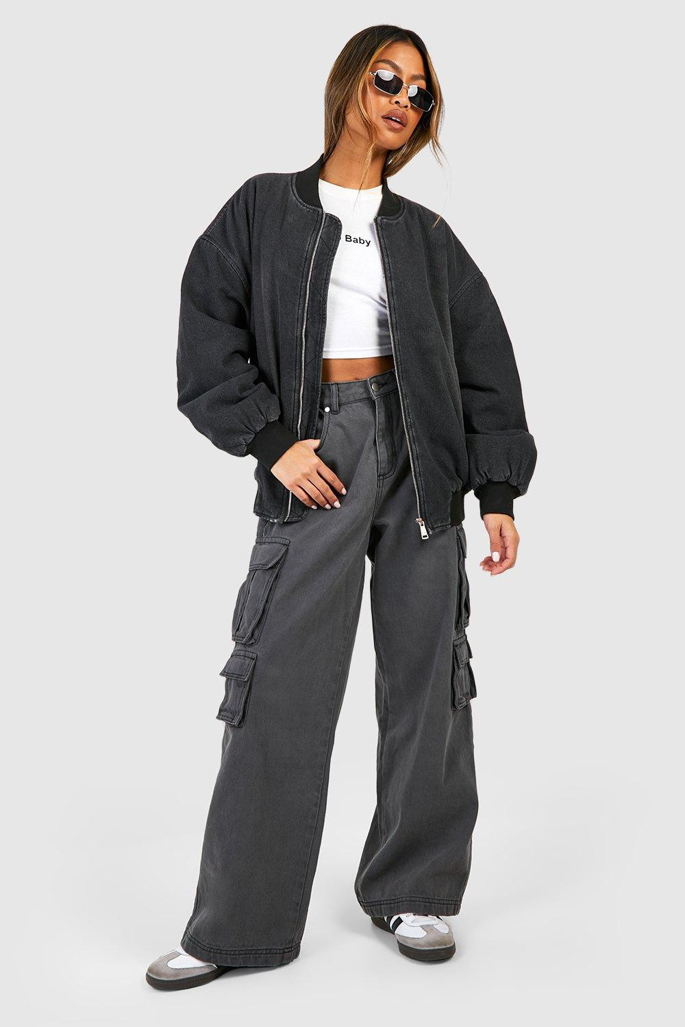Ruched Sleeve Oversized Denim Bomber Jacket | Boohoo.com (UK & IE)
