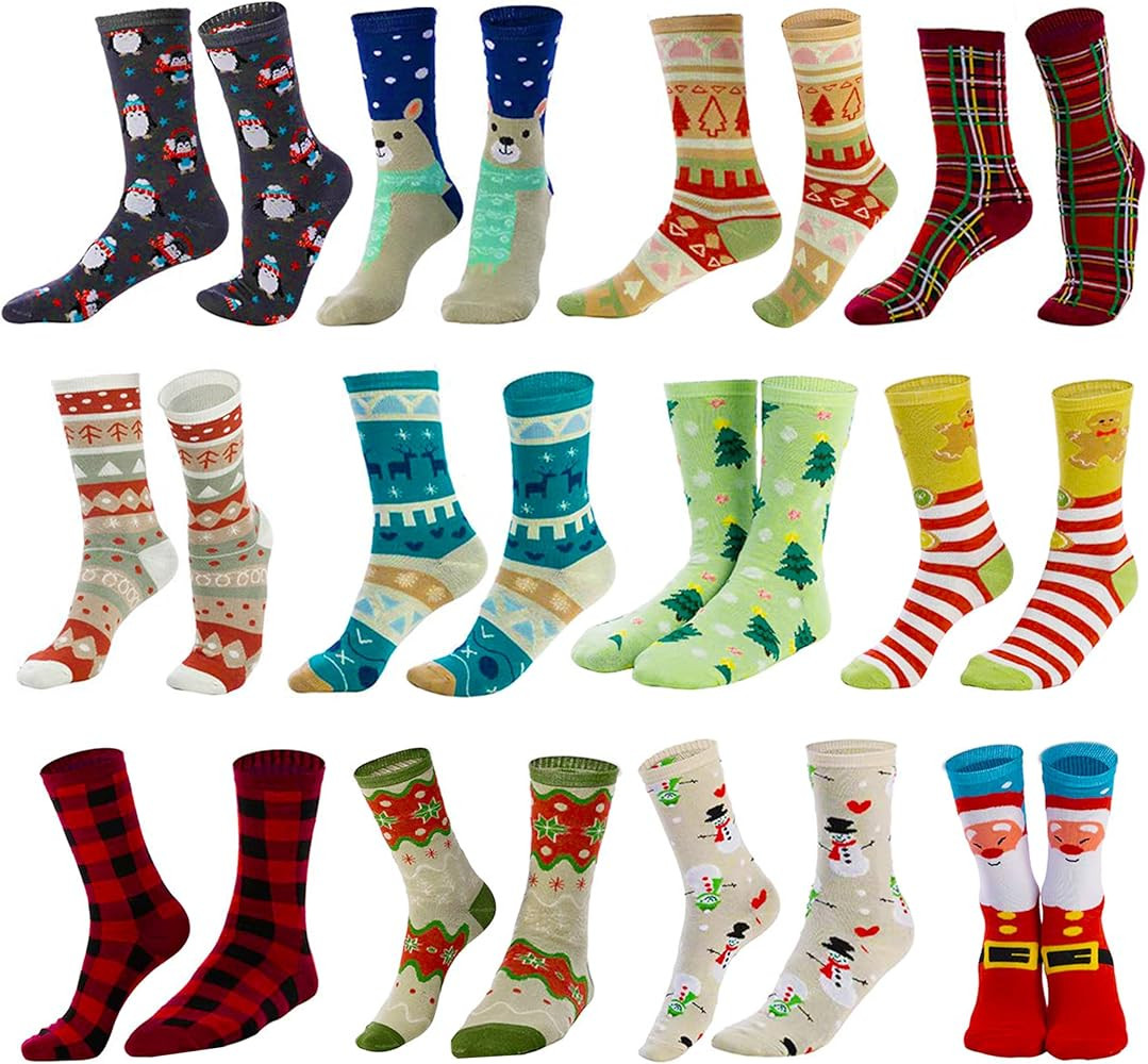 JOYIN 12 Pairs Crew Christmas Holiday Socks for Winter Christmas, Holiday or Birthday Gift | Amazon (US)