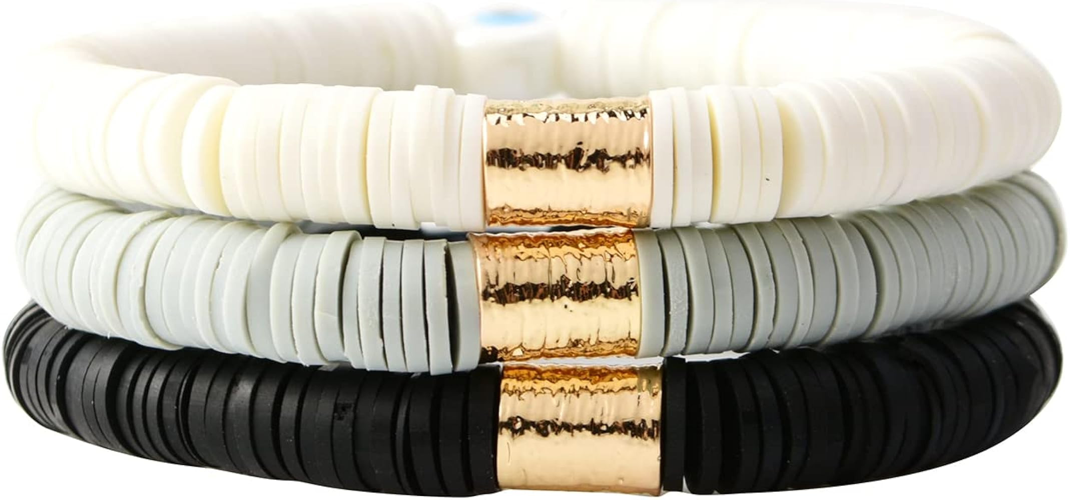 Surfer Heishi Clay Bead Bracelets for Women Stackable Evil Eye Vinyl Disc Beaded Stretch Bracelets E | Amazon (US)