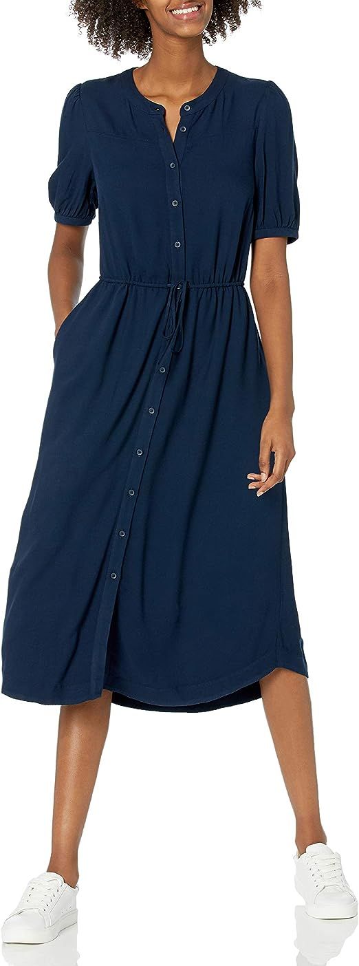 Amazon Essentials Women's Half-Sleeve Waisted Midi A-Line Dress | Amazon (US)