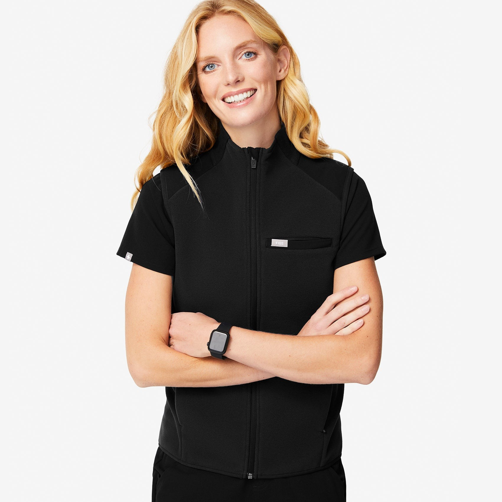 Women's On-Shift™ Fleece Vest - Black · FIGS | FIGS