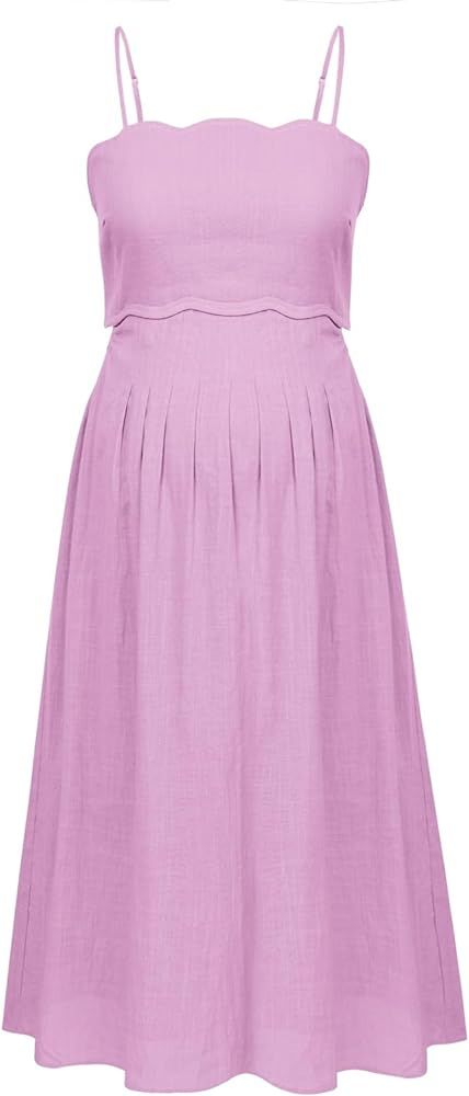 Maacie Maternity Midi Dress 2024 Spaghetti Straps Smocked Side Cutout Cotton Boho Flowy Loose A-L... | Amazon (US)