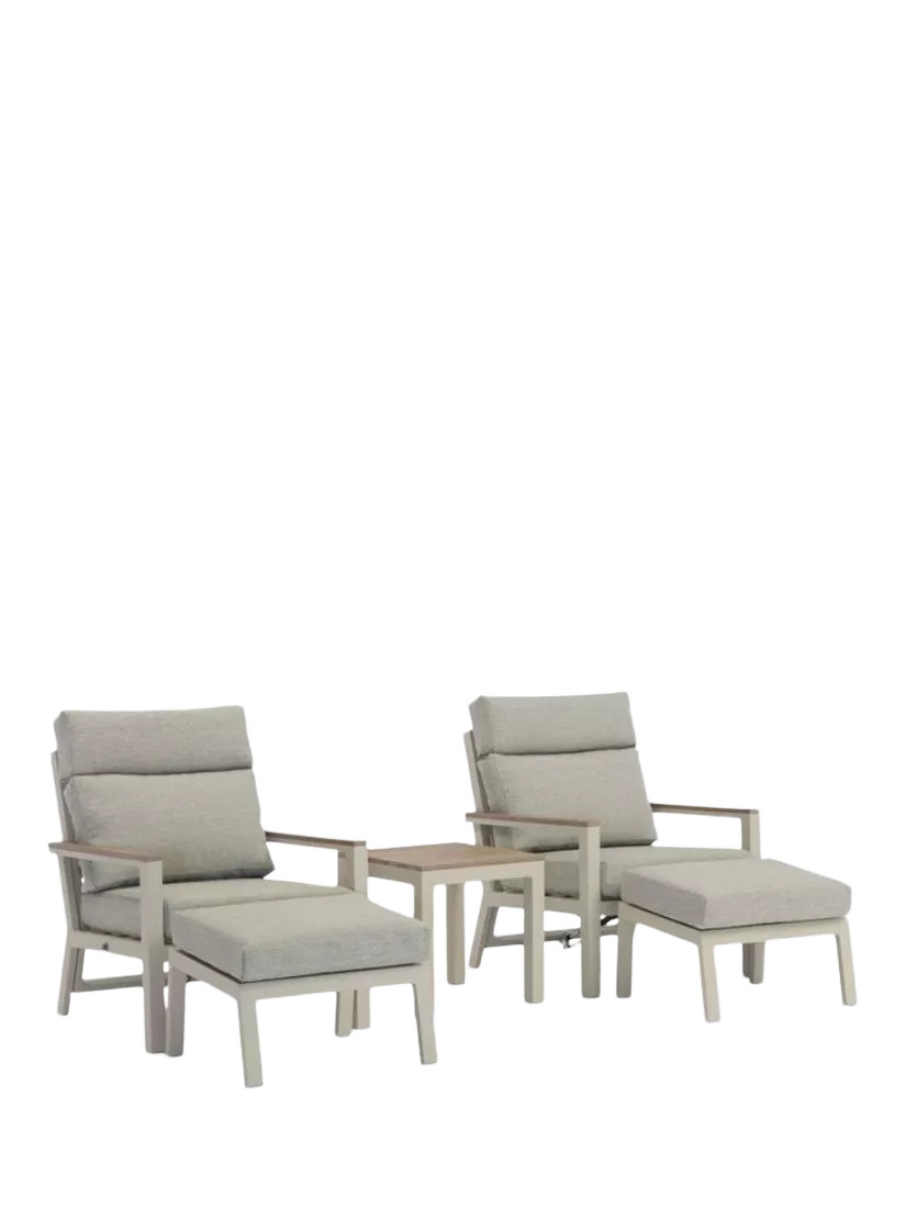 Bramblecrest Zurich 2-Seater Garden Recliner Chairs & Footstools Set, Mocha | John Lewis (UK)