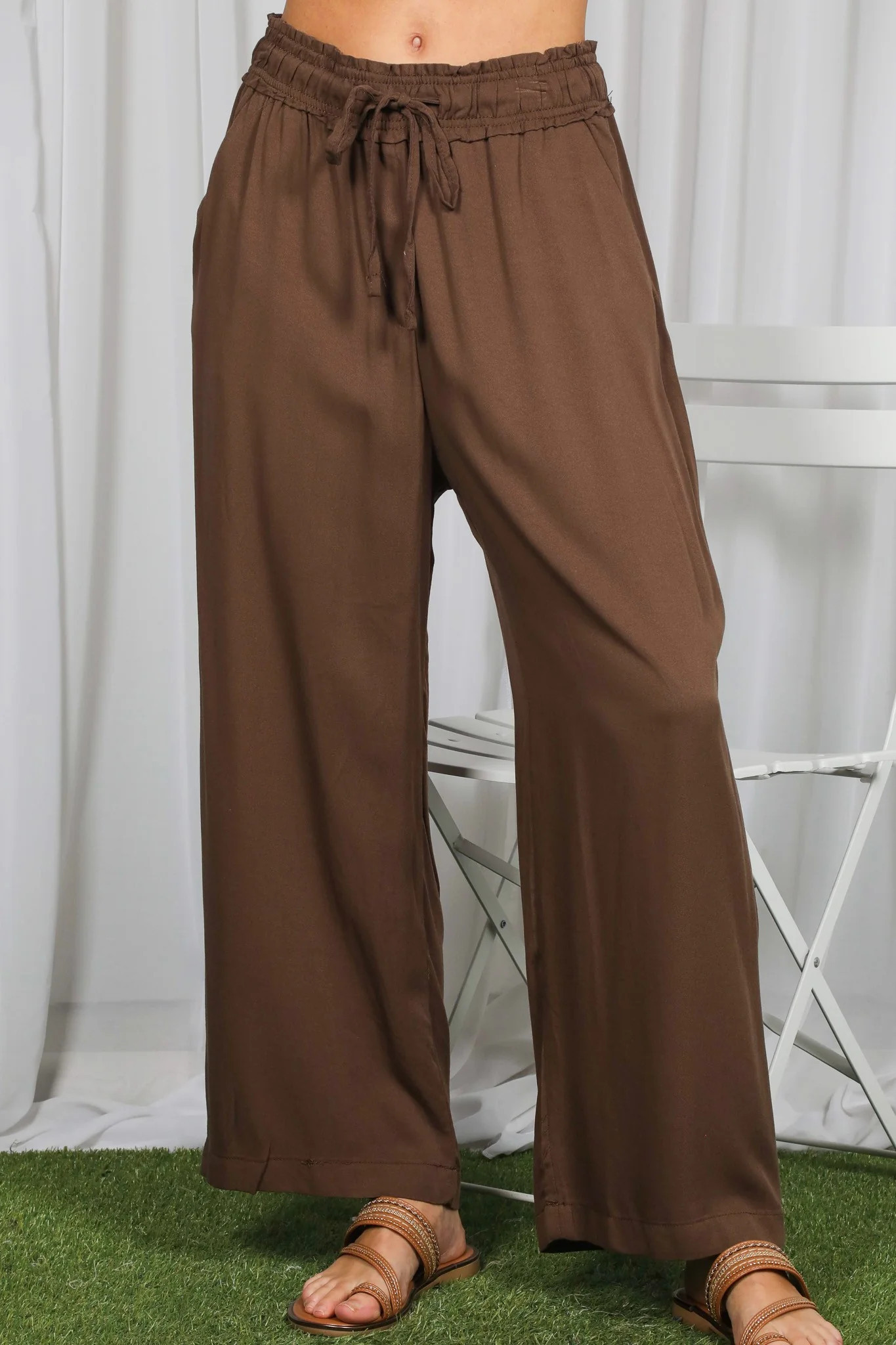 Brown Drawstring Waistband Pants | PinkBlush Maternity