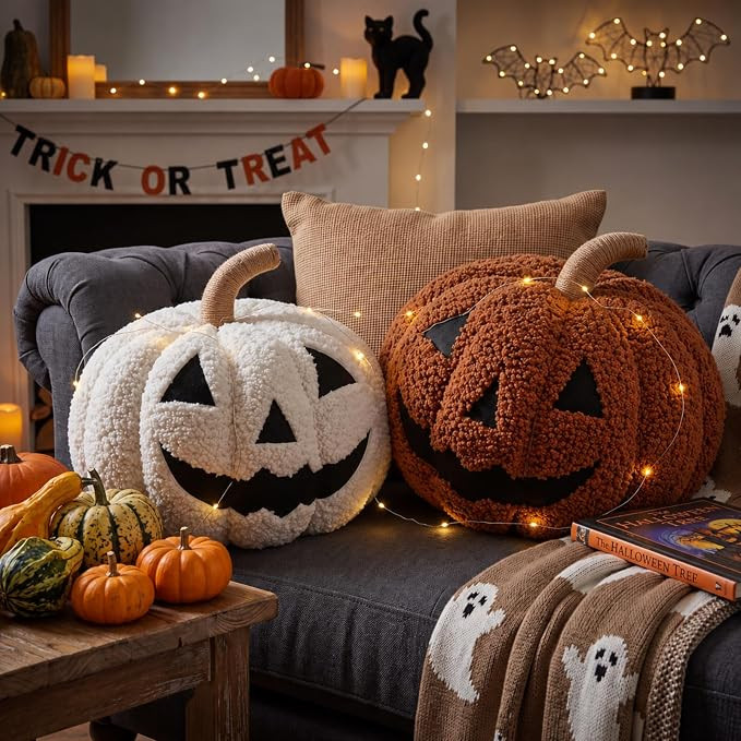 Giving the couch a little spooky season makeover with the cutest Halloween pillows. 🖤🎃 I love how easy these are to mix with neutral blankets, fall colors, and everyday decor. #HalloweenDecorating #HalloweenPillows #AmazonDecor #AmazonFinds #SpookySeasonDecor #FallHome #LivingRoomDecor #CozyFallDecor #HalloweenStyle #HomeInspo 

 #LTKSeasonal #LTKHome #LTKSaleAlert