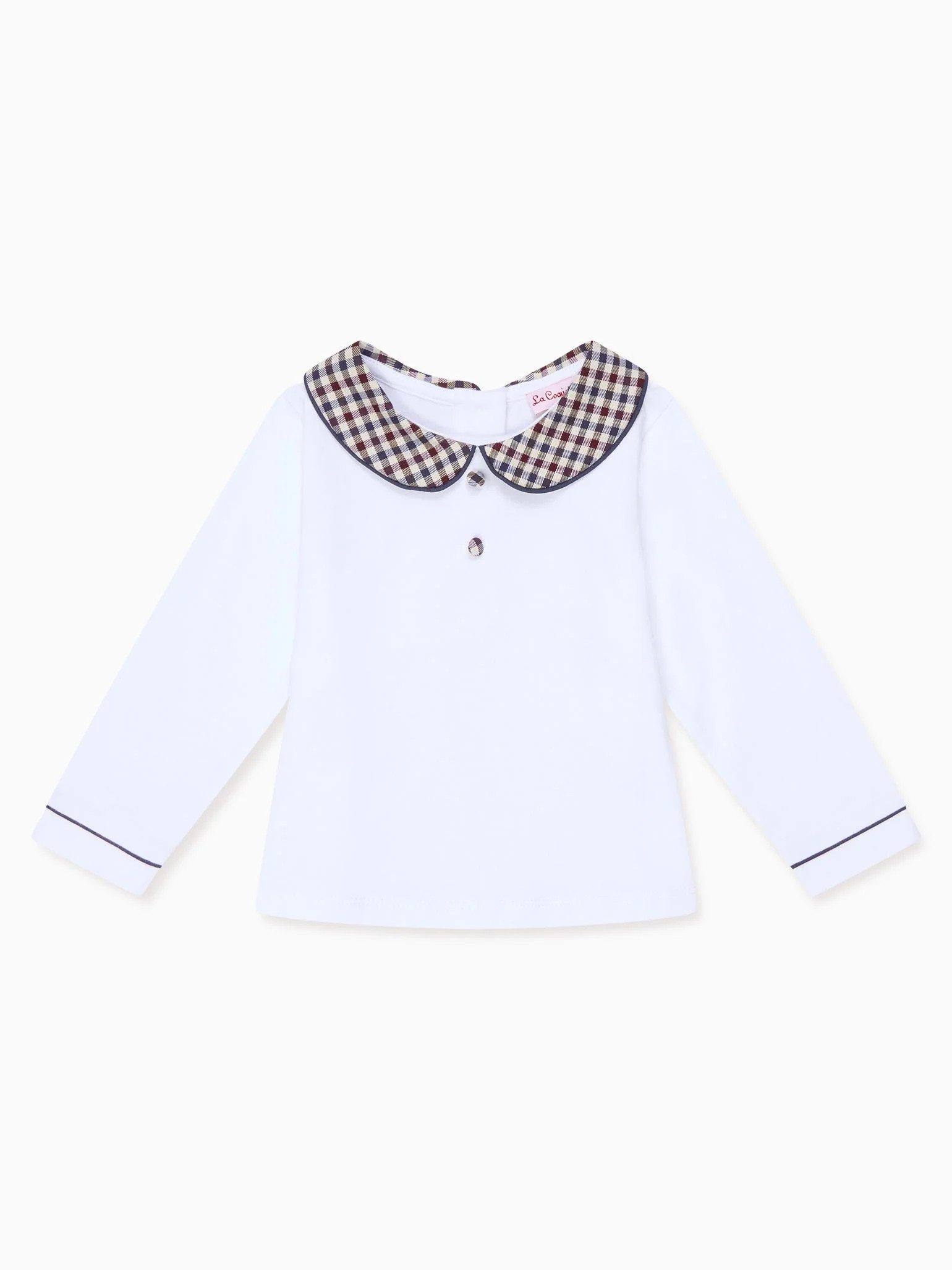 Burgundy Check Romo Long Sleeve Baby Top | La Coqueta (US)