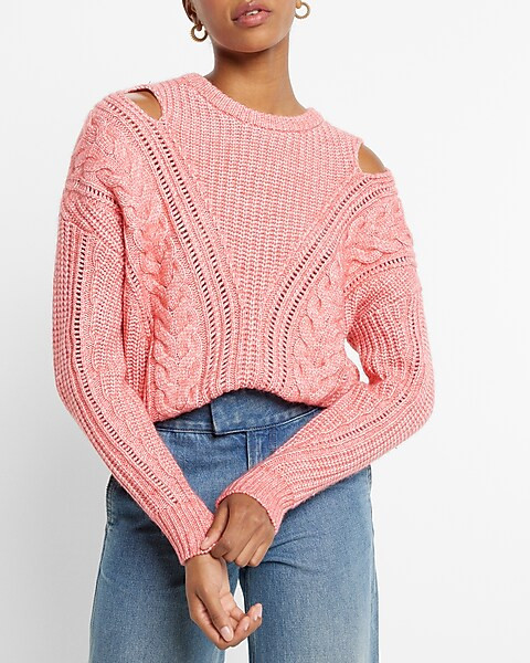 Cable Knit Crew Neck Cutout Sweater | Express