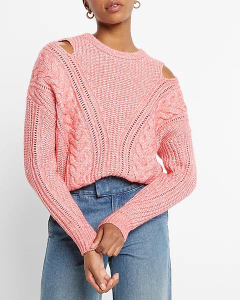 Cable Knit Crew Neck Cutout Sweater | Express