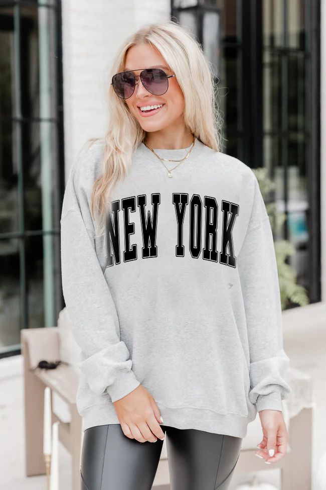 New York Block Grey Oversized Graphic Sweatshirt | Pink Lily