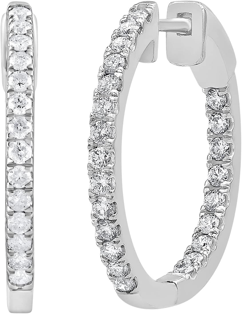 0.50-2.00 Carat Diamond, Sterling Silver Inside-Out Round Cut Lab-Grown Diamond Hoop Earring (J, ... | Amazon (US)