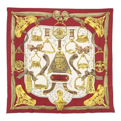 HERMES Carre 90 Scarf ETRIERS Silk Red Auth am6953  | eBay | eBay US