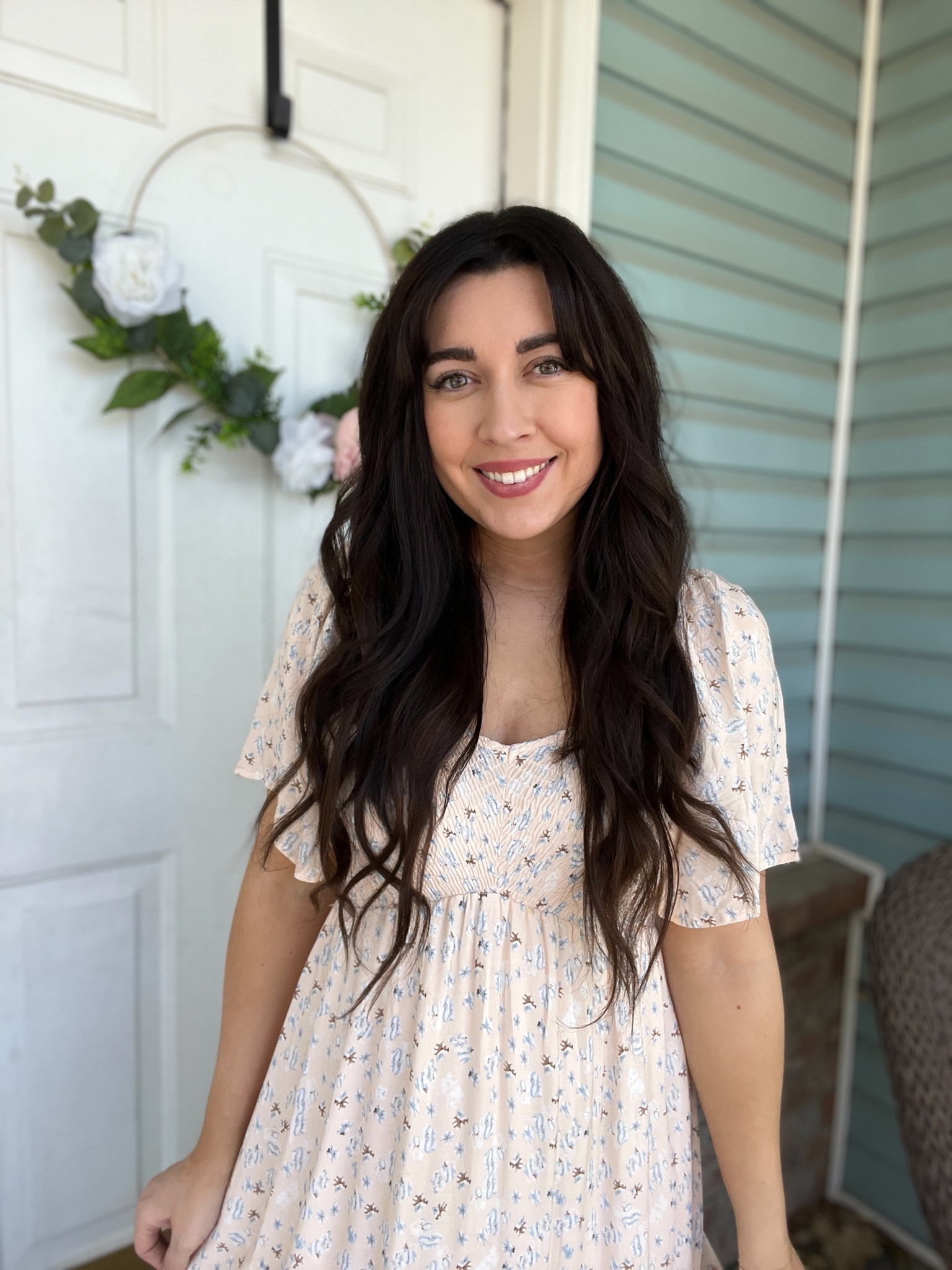 Spring floral dress. Engagement party. Date night. Baby shower dress. Beautiful pastel pink with blue florals floor length maxi dress with sleeves. Modest dress  

#LTKSeasonal #LTKFind #LTKunder100