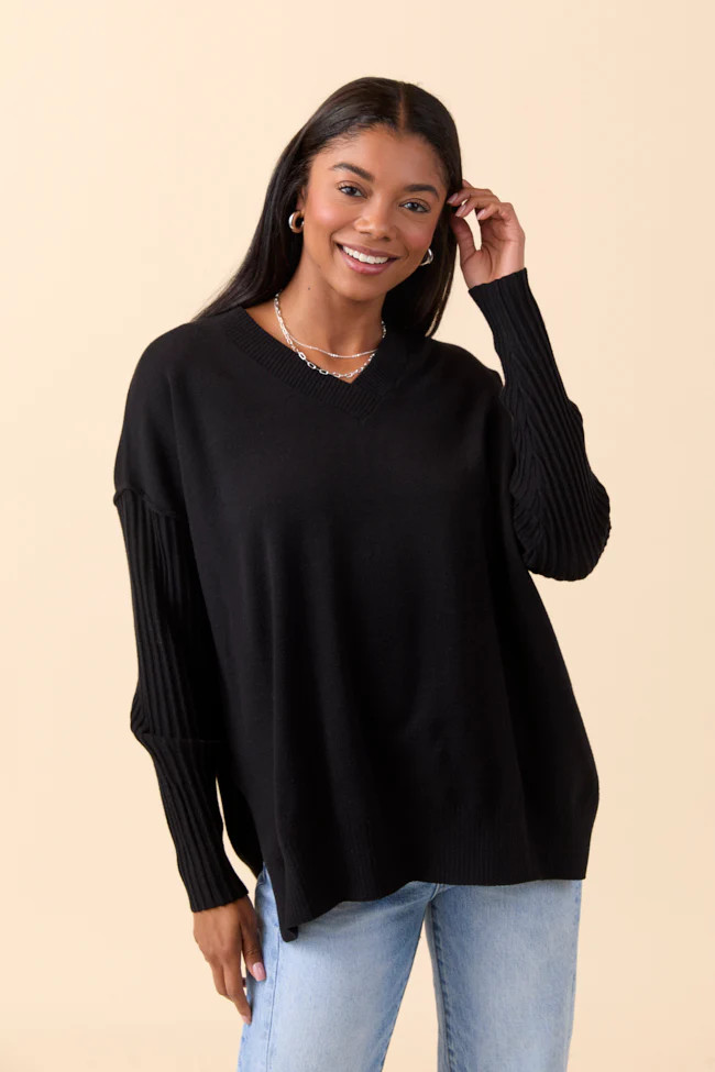 Mariah Black Relaxed Long Sleeve Pullover Tunic | Pink Lily