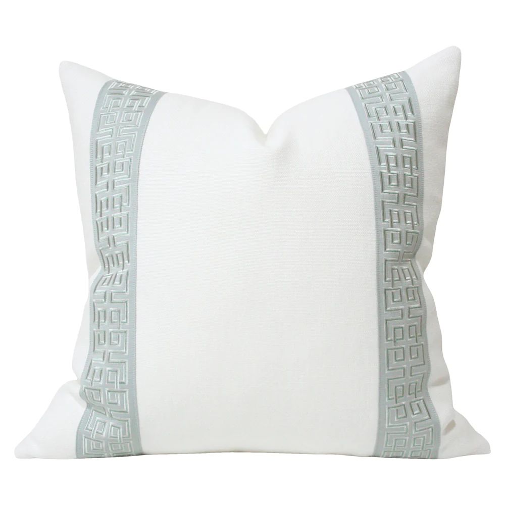 Solid Cream Linen with Muted Aqua Luxury Designer Pillow | Arianna Belle