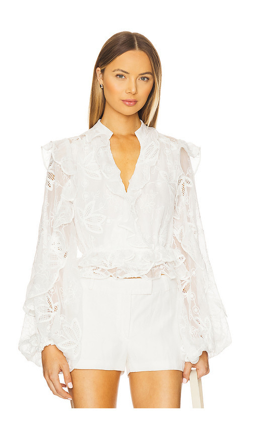 Bardot BLUSE MIT RÜSCHEN in White. Größe 12. Also in 10. | Revolve Clothing (Global)
