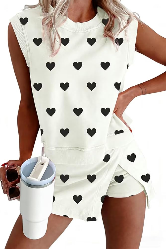 KevaMolly Womens Lounge Sets Ribbed Trim Polka Dot Print Tank Split Mini Skort 2pcs Set Sleeveles... | Amazon (US)