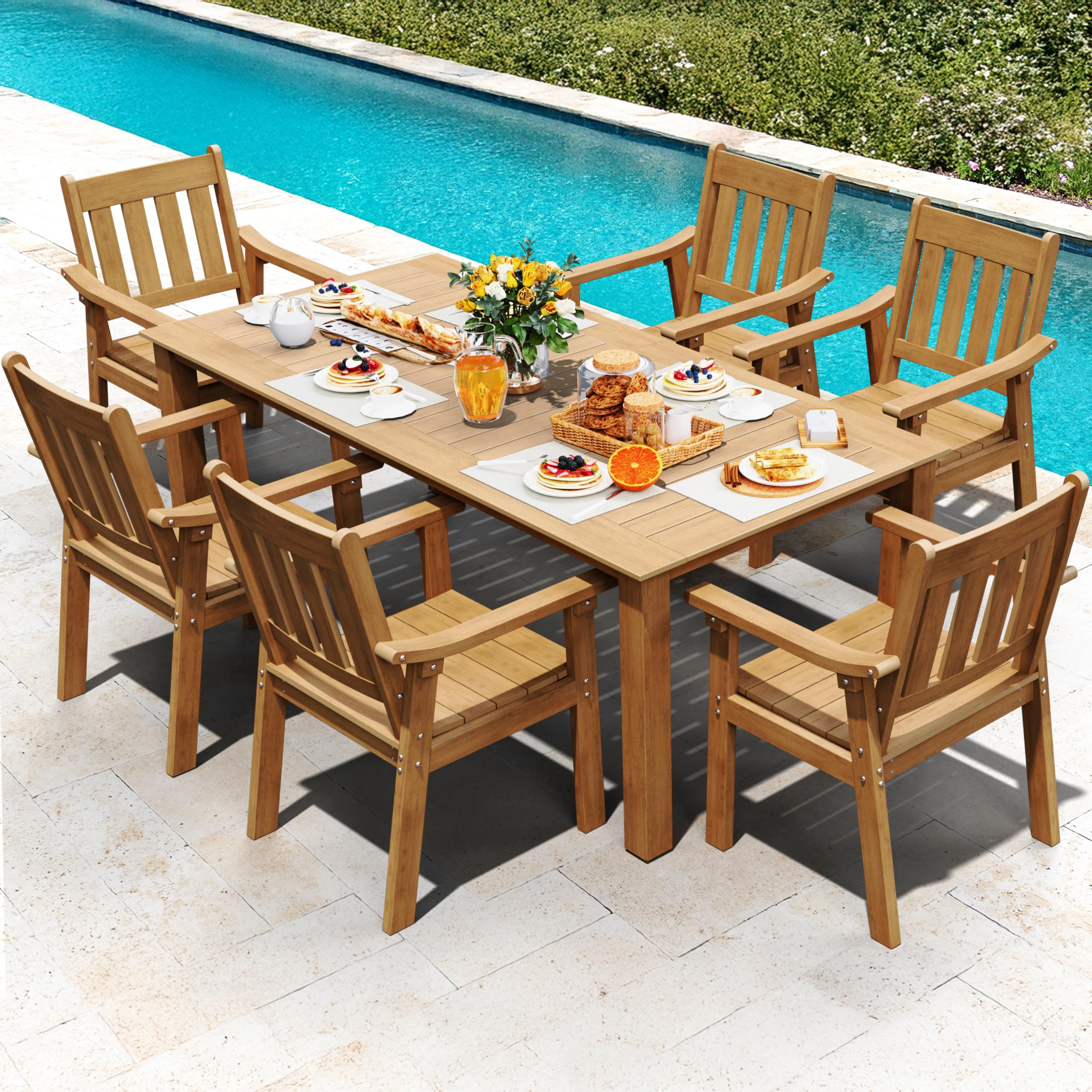 YEFU HIPS Patio Table Set: 7 Piece Outdoor Table and Chairs Dining Furniture Set with Umbrella Ho... | Amazon (US)