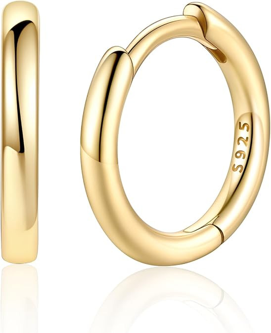 14K Gold Plated Huggie Hoop Earrings for Women, Small Sterling Silver Hoops, Hypoallergenic Carti... | Amazon (US)