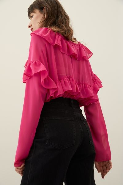 Flounce-trimmed Chiffon Blouse | H&M (US + CA)