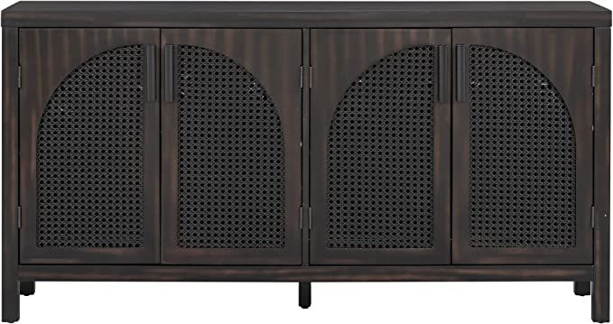 RuiSiSi Espresso Sideboard Buffet Storage Cabinet for Living Room Artificial Rattan Door and Meta... | Amazon (US)
