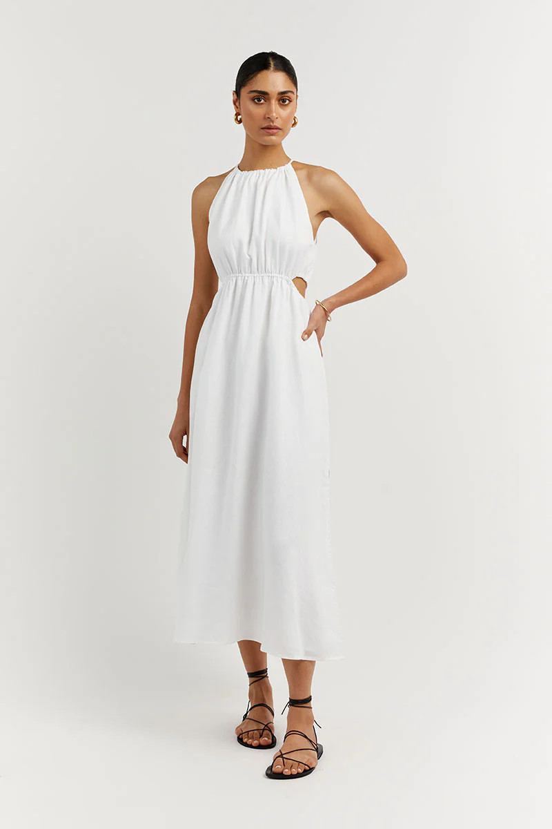 BONNIE WHITE LINEN MIDI DRESS | DISSH