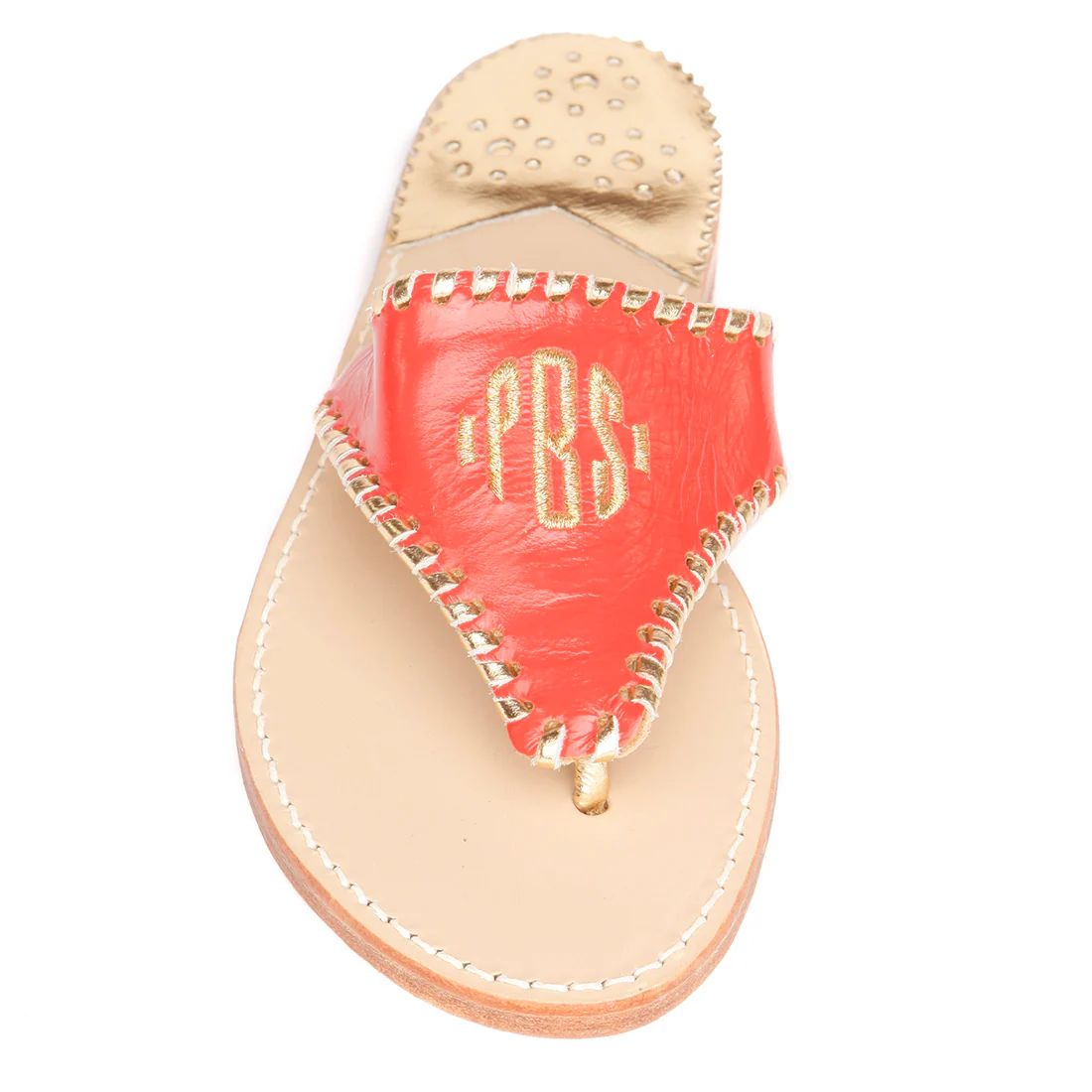 Custom Embroidered Monogram Coral / Gold | Palm Beach Sandals