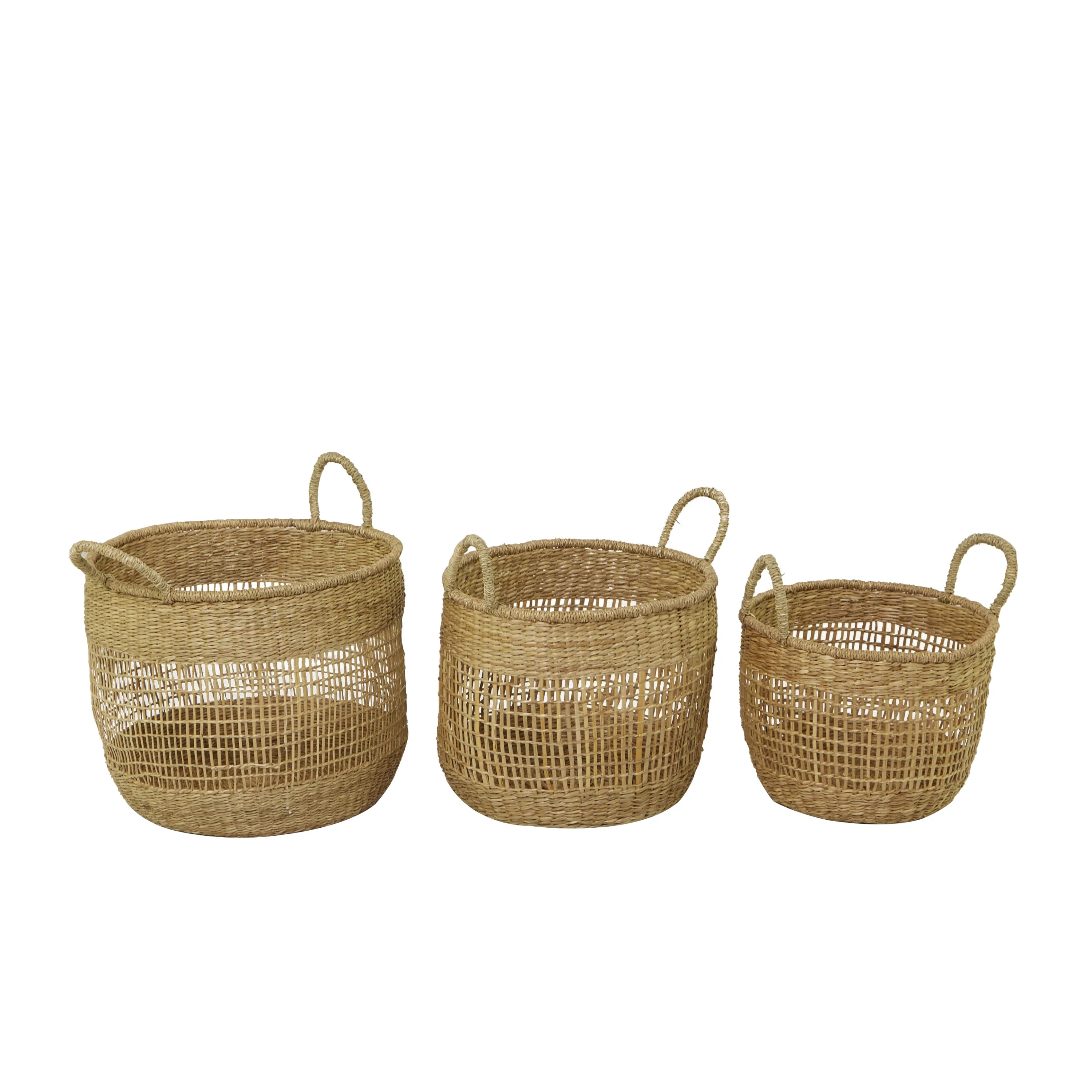 DecMode 17"W, 17"H Seagrass Bohemian Storage Basket, Brown, 3-Piece - Walmart.com | Walmart (US)