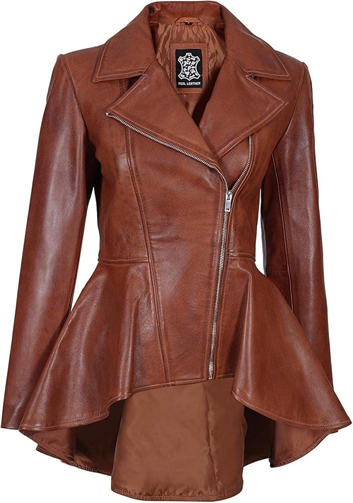 fjackets Long Leather Jacket Women - Real Lambskin Leather Motorcycle Jacket & Coats For Women | Amazon (US)