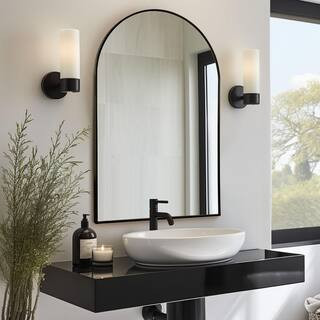 24 in. W x 36 in. H Arch Mirror for Bathroom Entryway Wall Decor Metal Frame Wall Mounted Mirror in Black, Set of 2 | The Home Depot