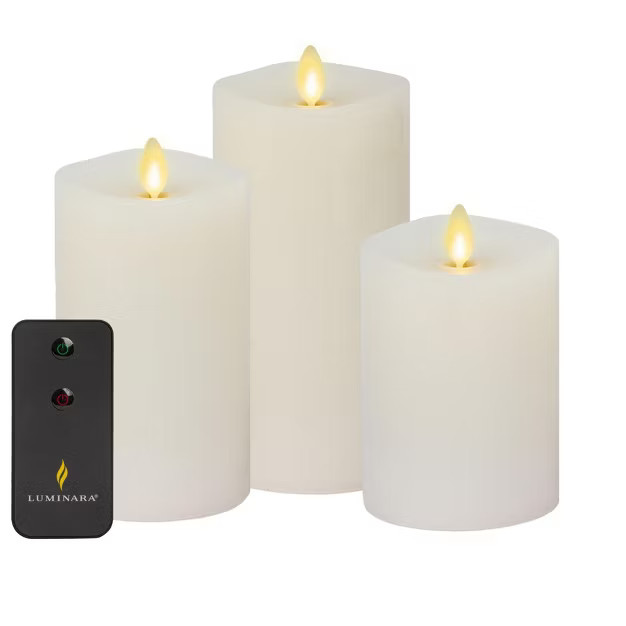 Luminara - Set of 3 Flameless Candle Pillars with Remote - Melted Top Unscented - 3.0" x 4.5"/ 5.... | Target
