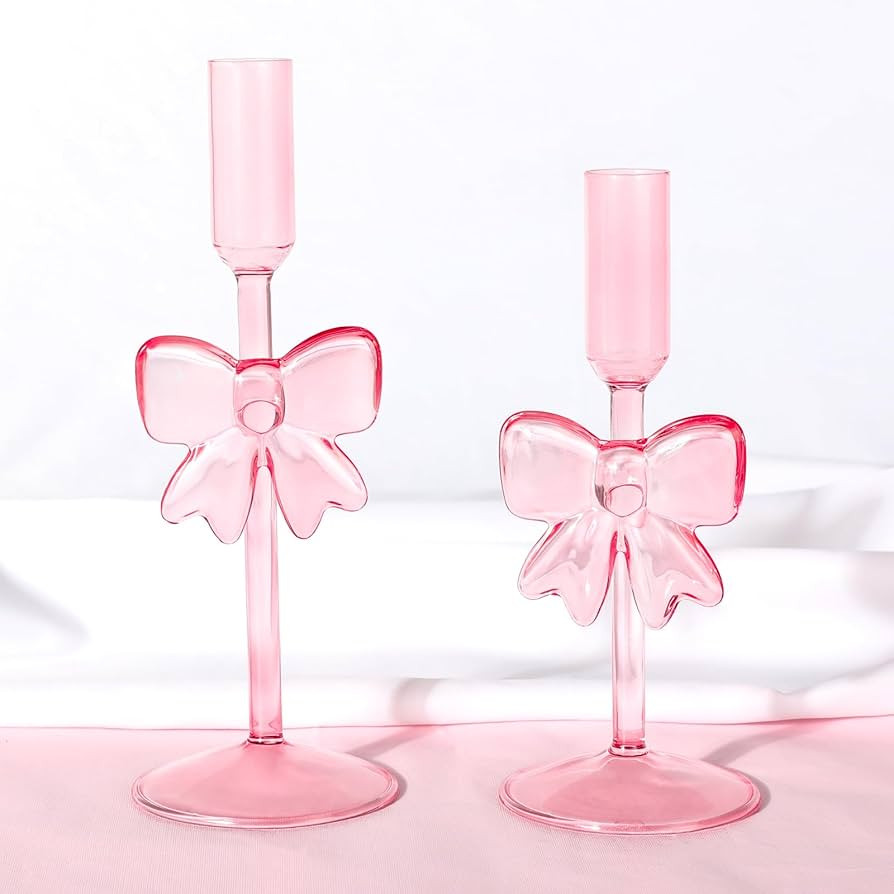2PCS Bow Candle Holder - Pink Valentines Day Candlestick Holders Bow Taper Candle Holders Valenti... | Amazon (US)