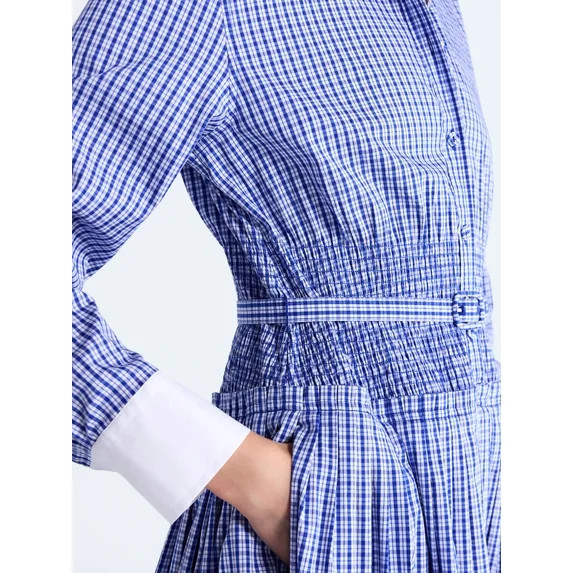 Free Assembly Women's and Women's Plus Belted Smocked Waist Denim Midi Shirtdress, Sizes XS-4X | Walmart (US)