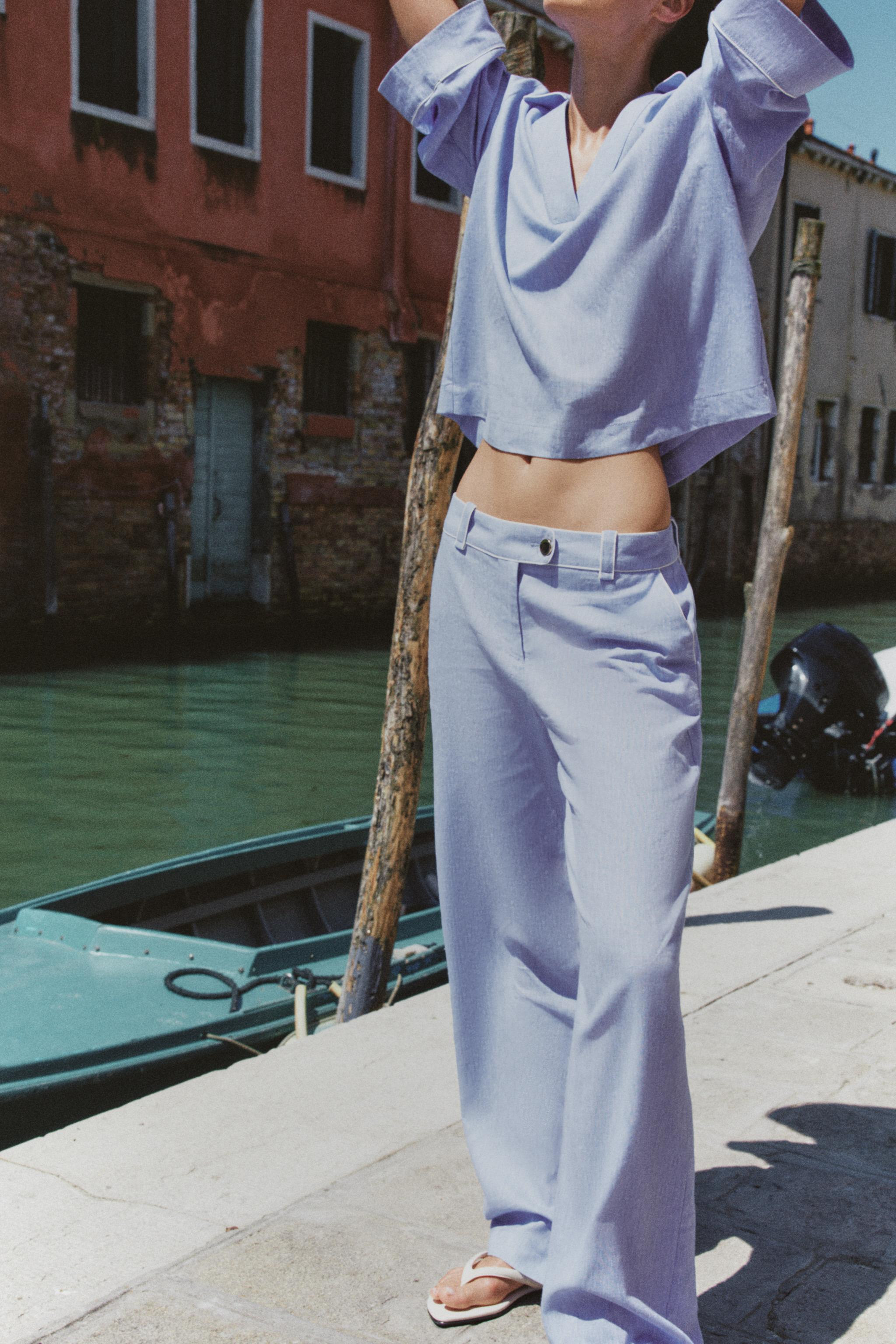 TROUSERS WITH LINEN AND CONTRASTING TRIM | Zara UK