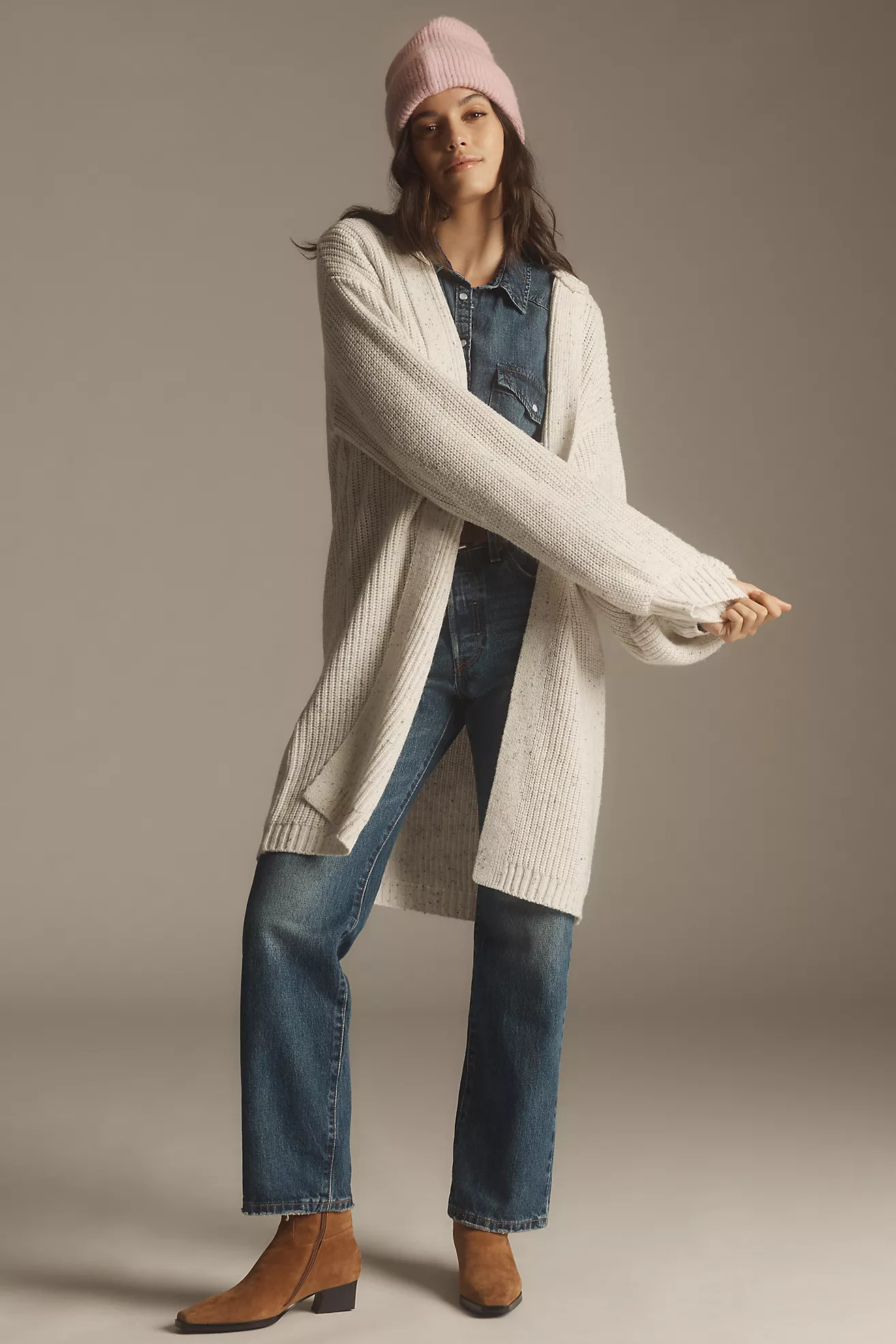Flat White Popcorn Hooded Cardigan Sweater | Anthropologie (US)