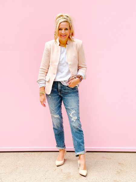 Use code FANCY30 for 30% off this blazer that everyone loves. Perfect for the office or with jeans. Comes in numerous colors! Ashley is wearing a small. Sweatshirt is cute on its own too. The jeans linked are similar  

#LTKover40 #LTKsalealert #LTKSeasonal
