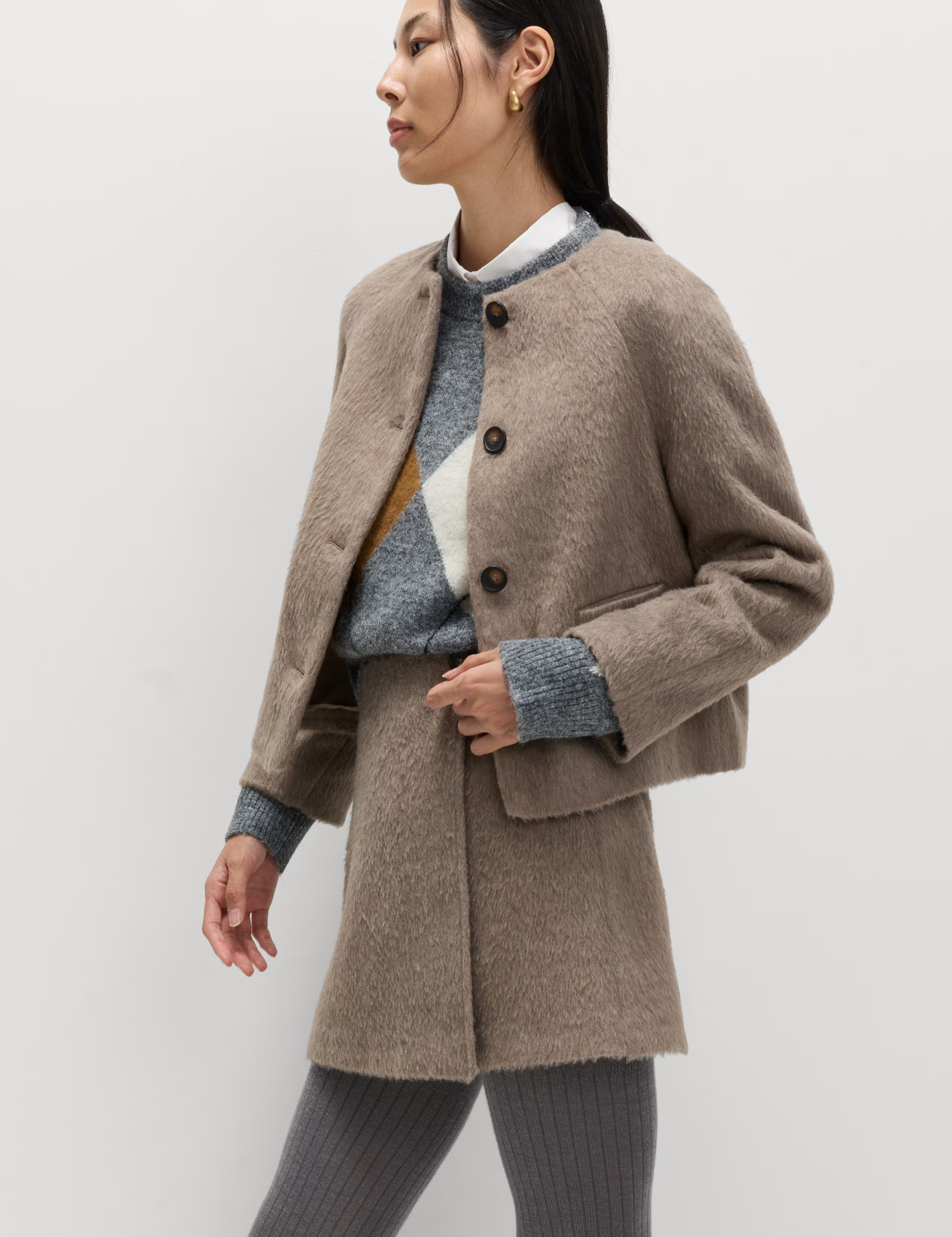 Brushed Collarless Jacket with Wool | Marks & Spencer (UK)
