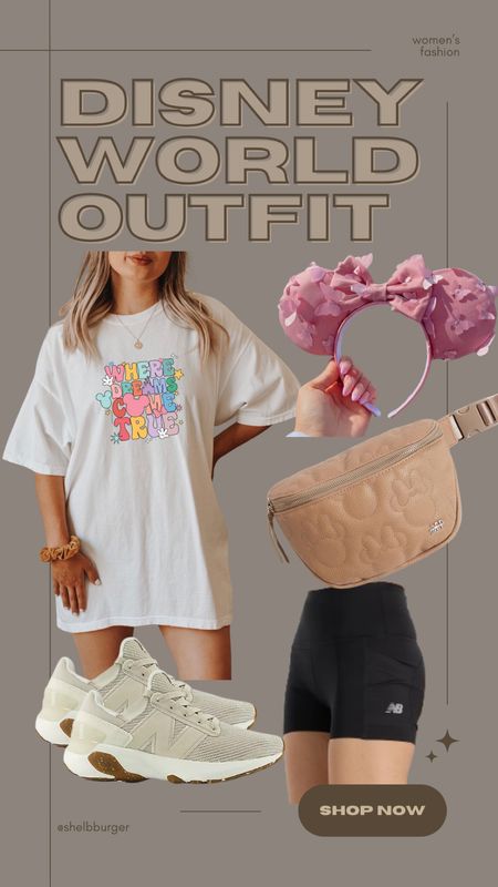 Women’s Disney World outfit

Oversized Disney tshirt - Where Dreams Come True
New Balance high rise shirt with adjustable waist
New Balance foam sneakers shoes
Mauve butterfly Disney mouse ears
Minnie Mouse embroidered Fanny pack

#LTKFindsUnder100 #LTKTravel #LTKStyleTip