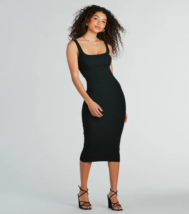 Perfect Pick Ribbed Knit Bodycon Midi Dress | Windsor Stores