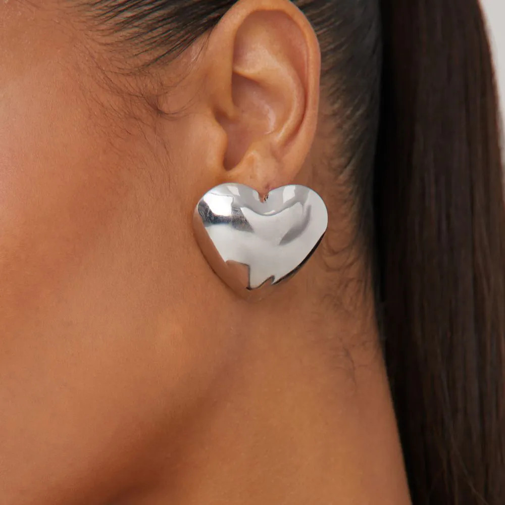 Heart Detail Oversized Stud Earrings In Silver | EGO (UK)