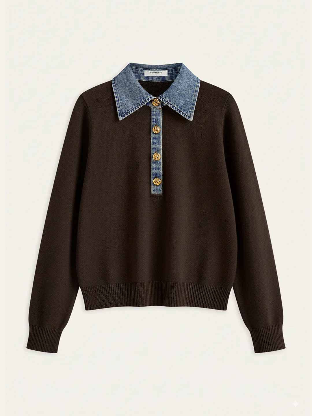 Denim Collar Wool Blend Knit Top | Commense