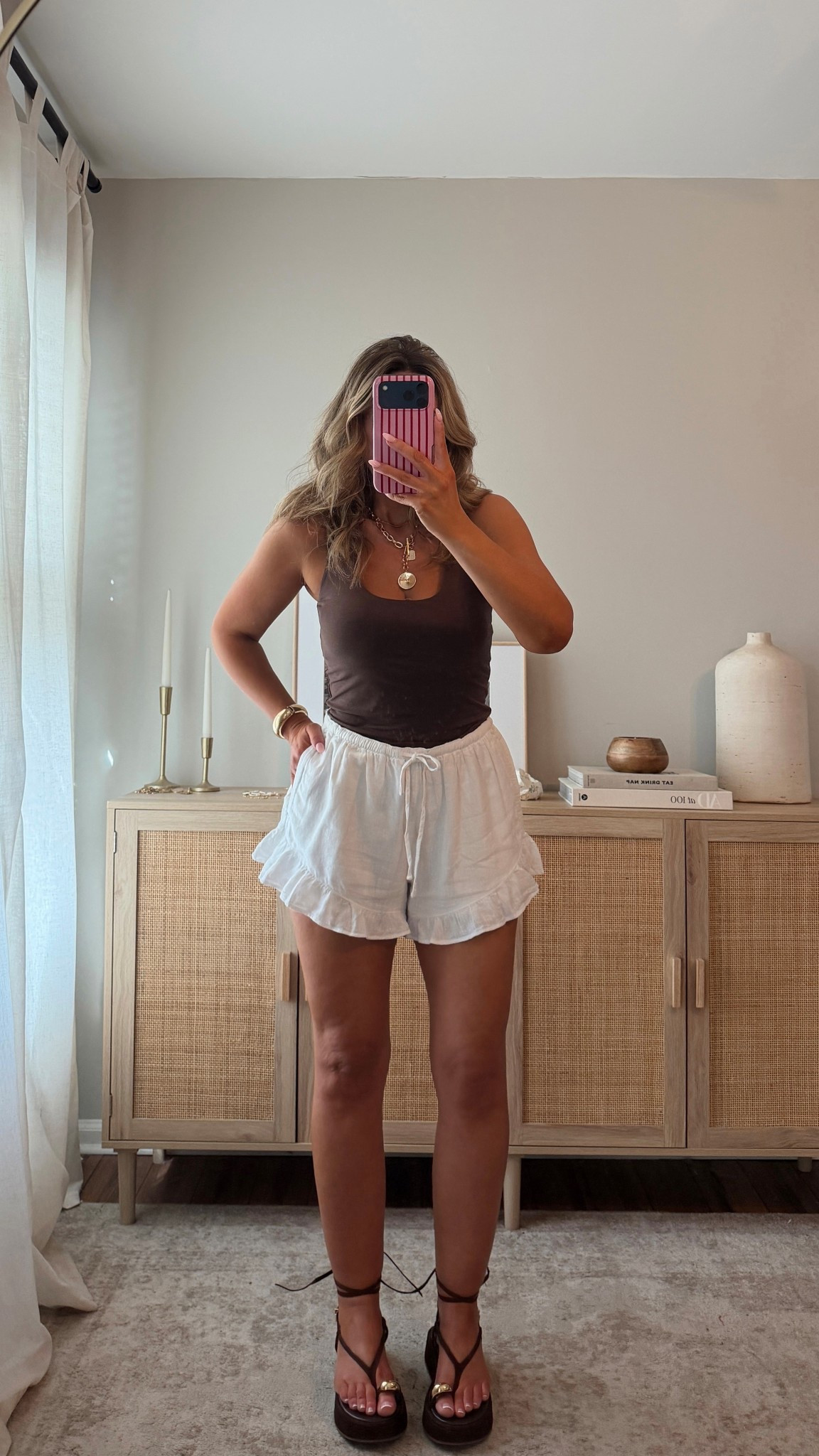 extra 25% off with AFLTK neutral spring vacation outfit! these ruffle shorts are so cute, lightweight but not see through! would be so cute as cover up bottoms with a button down and bikini! i’m in a size MED but think a SM would fit best. if you’re in between size down. size SM top. @abercrombie spring outfit, vacation outfit 

#LTKSaleAlert #LTKootd #LTKSpringSale